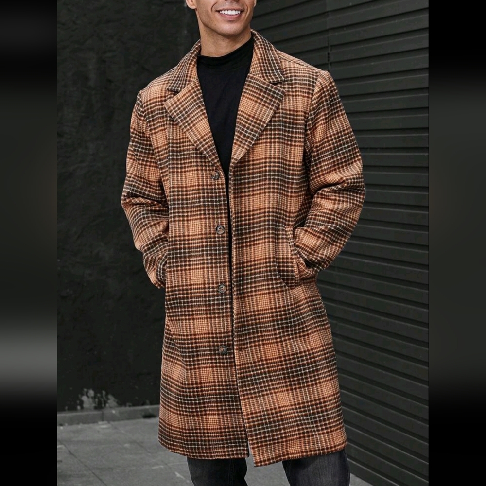 NEW! Plaid overcoat jacket size medium brown tan